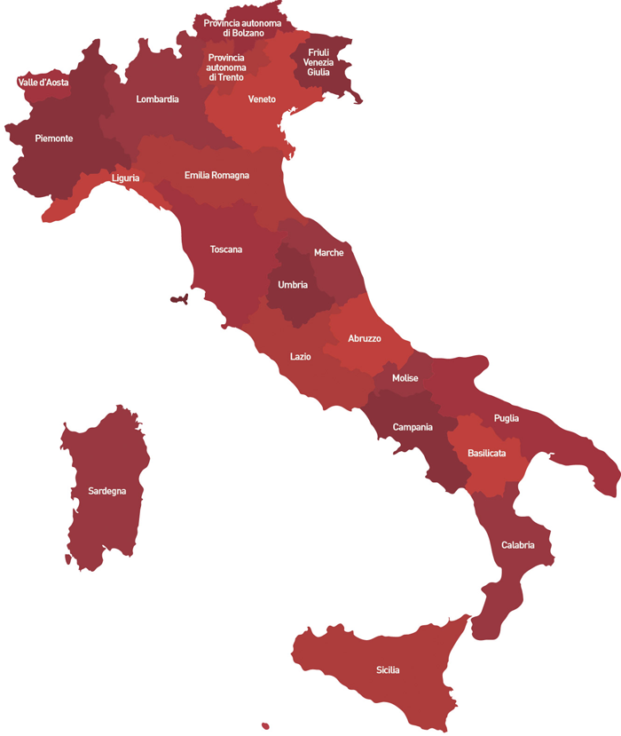 Cartina con le regioni italiane