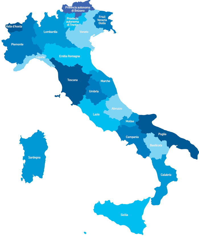 Cartina con le regioni italiane